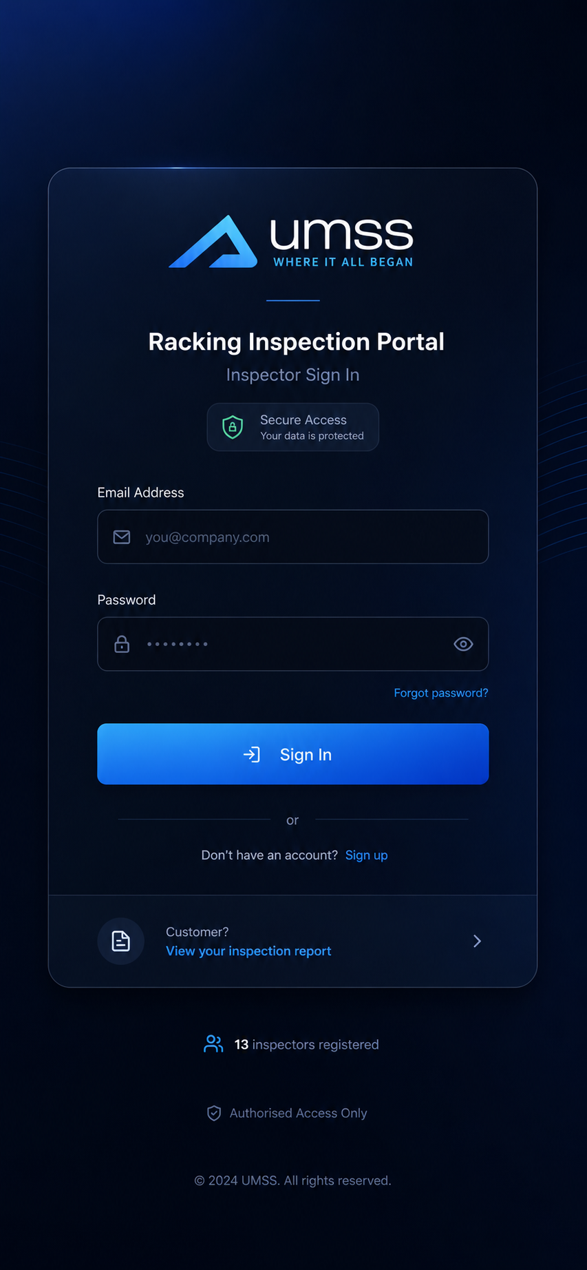 Racking Inspection Portal UK - Secure inspector sign in | UM Storage Systems